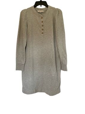 LOFT Light Gray Heather Button-Neck Sweatshirt
